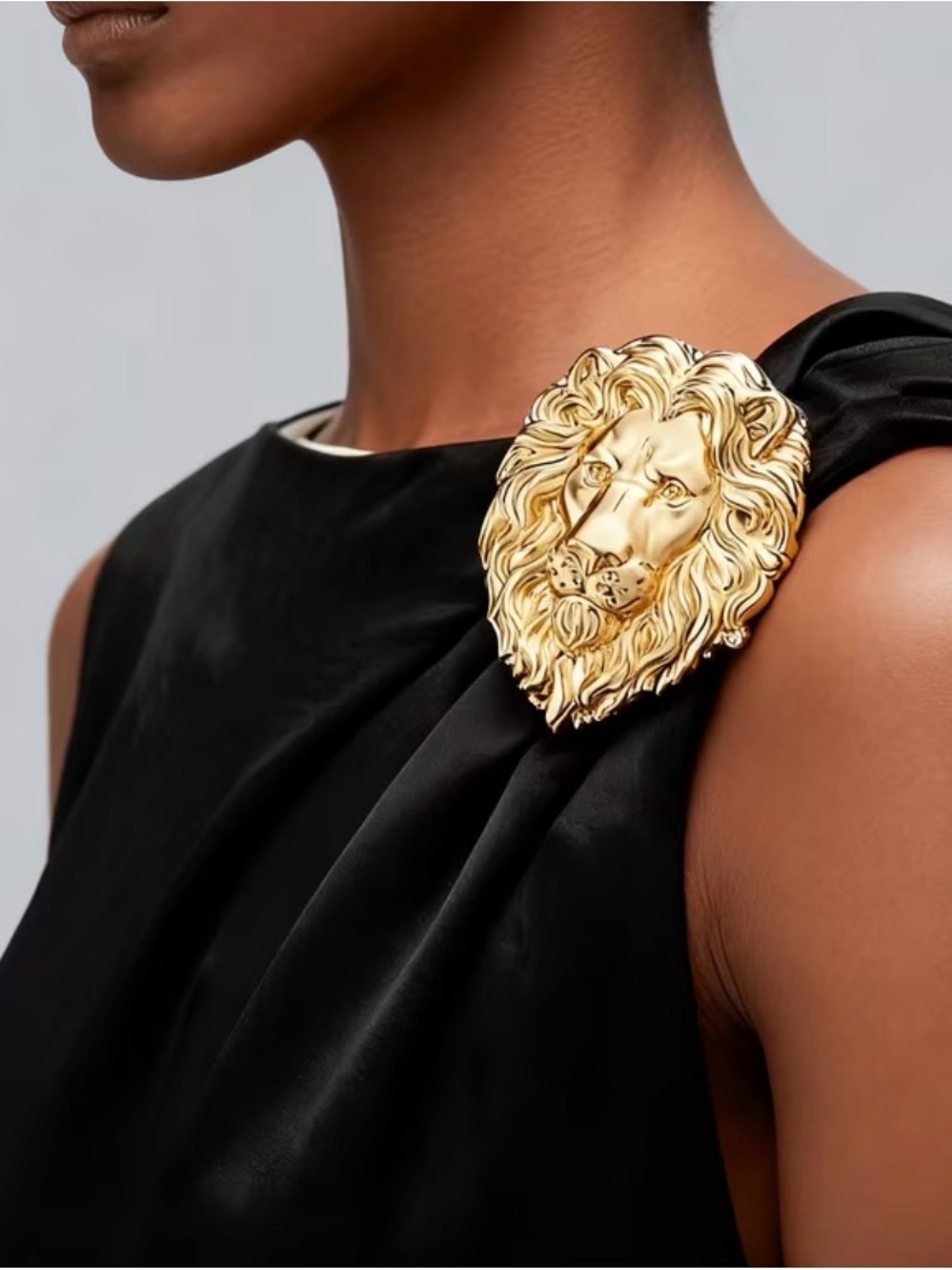 Bold Gold Lion Head Brooch for Women - Statement Fashion Pin